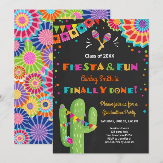 Fiesta en Fun Afstuderen Uitnodigingsfeest Mexicaa Kaart (Voorkant / Achterkant)