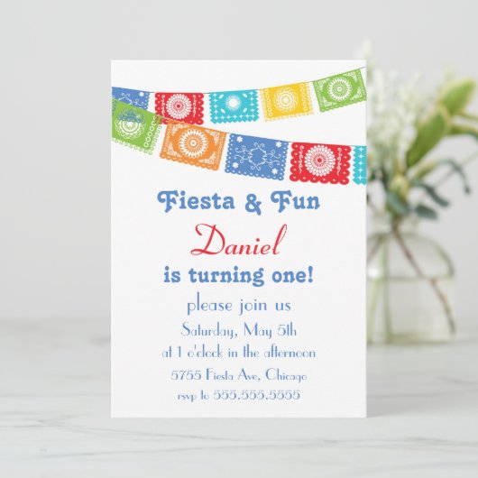 Fiesta en Fun Birthday Invitation Kaart (Staand voorkant)
