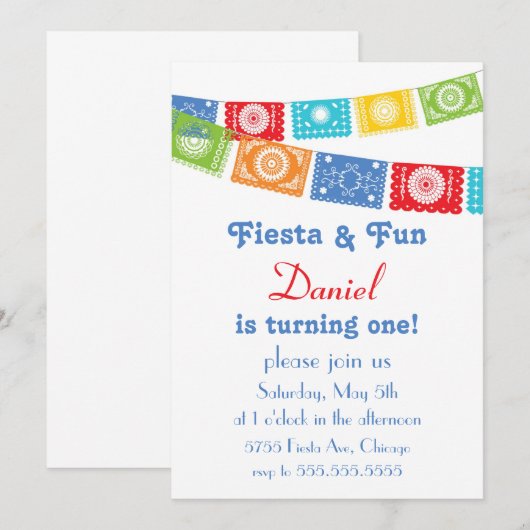 Fiesta en Fun Birthday Invitation Kaart (Voorkant / Achterkant)
