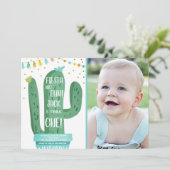 Fiesta en Fun Boy Blue Cactus, 1e verjaardag Kaart (Staand voorkant)
