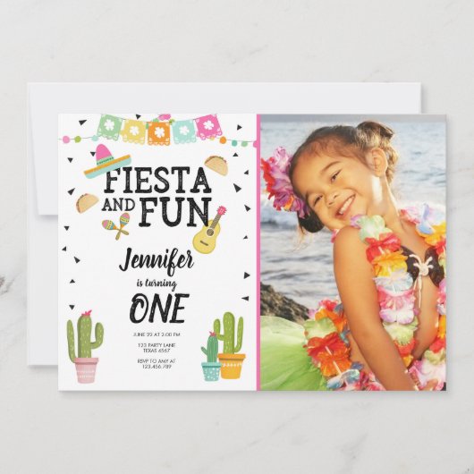 Fiesta en Fun Cactus Mexicaans Meisje Eerste Verja Kaart (Voorkant)