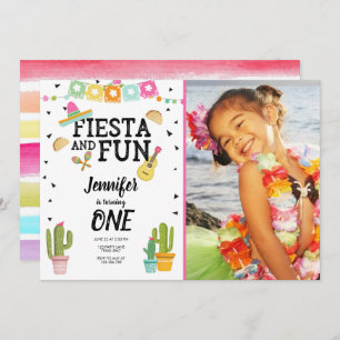 Fiesta en Fun Cactus Mexican Girl First Birthday Kaart