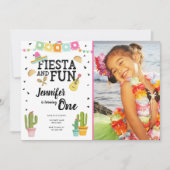 Fiesta en Fun Cactus Mexican Girl First Birthday Kaart (Voorkant)