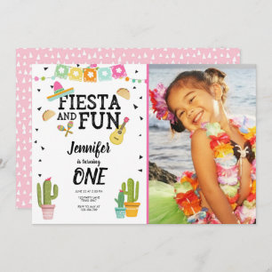 Fiesta en Fun Cactus Mexican Girl First Birthday Kaart