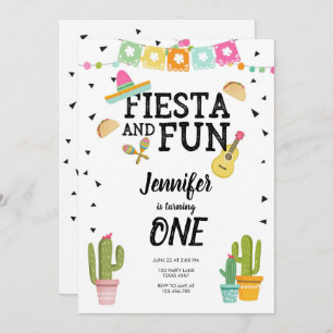 Fiesta en Fun Cactus Mexican Girl First Birthday Kaart