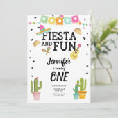 Fiesta en Fun Cactus Mexican Girl First Birthday Kaart (Staand voorkant)