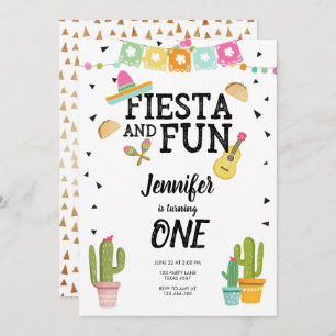 Fiesta en Fun Cactus Mexican Girl First Birthday Kaart
