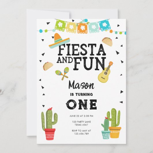 Fiesta en Fun Cactus Taco Boy 1st First Birthday Kaart (Voorkant)