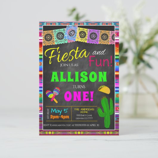 Fiesta en Fun First Birthday Invitation Kaart (Staand voorkant)