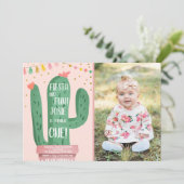 Fiesta en Fun Girl Pink Cactus 1e verjaardag Kaart (Staand voorkant)