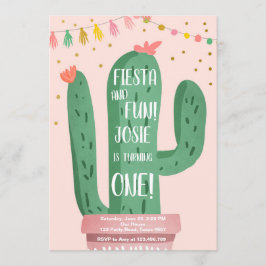 Fiesta en Fun Girl Roze Cactus 1e verjaardag Kaart