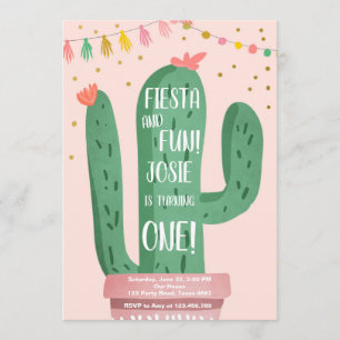 Fiesta en Fun Girl Roze Cactus 1e verjaardag Kaart