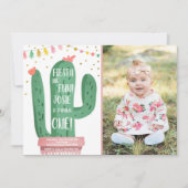 Fiesta en Fun Girl Roze Cactus 1e verjaardag Kaart (Voorkant)