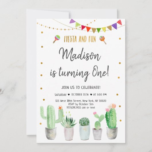 Fiesta en Fun Gold Fiesta First Birthday Kaart (Voorkant)