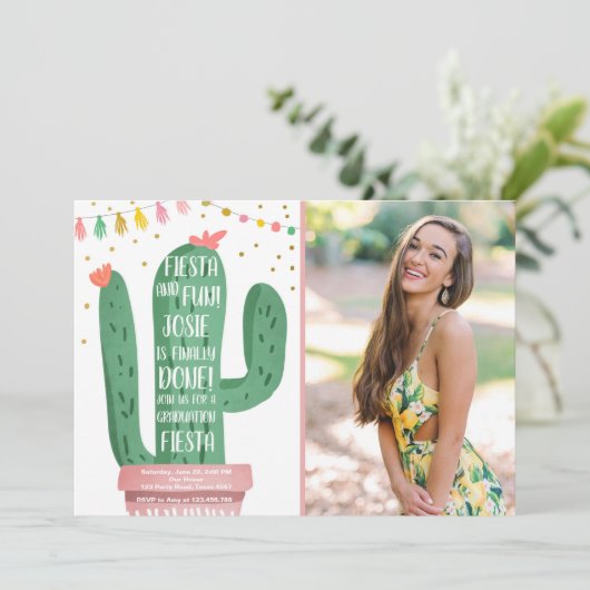 Fiesta en Fun Graduation Party Cactus laat Fiesta Kaart (Staand voorkant)