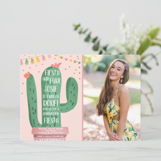 Fiesta en Fun Graduation Party Cactus laat Fiesta Kaart (Staand voorkant)