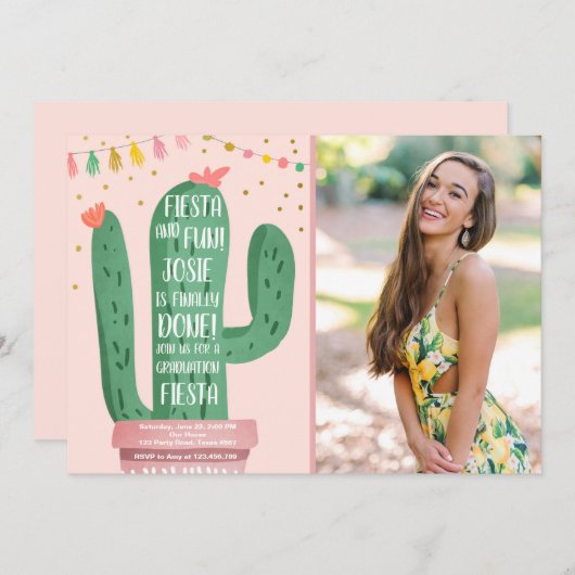 Fiesta en Fun Graduation Party Cactus laat Fiesta Kaart (Voorkant / Achterkant)