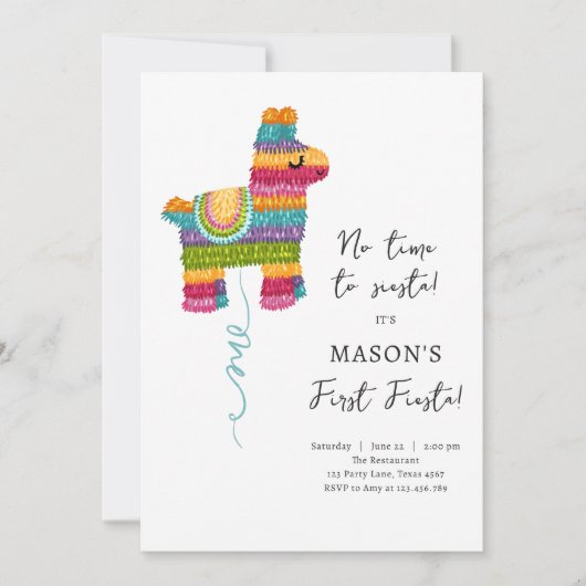 Fiesta en Fun Piñata Llama Jongen Eerste Verjaarda Kaart (Voorkant)