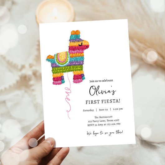 Fiesta en Fun Piñata Llama Meisje Eerste Verjaarda Kaart