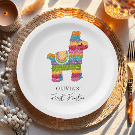 Fiesta en Fun Piñata Llama Meisje Eerste Verjaarda Papieren Bordje
