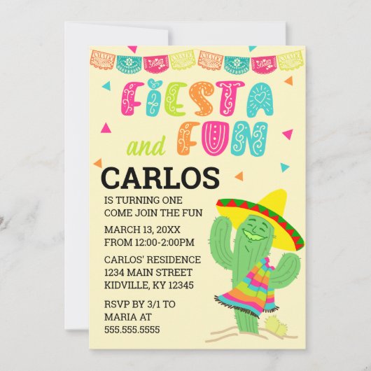 Fiesta en Fun Verjaardagsfeestuitnodiging Kaart (Voorkant)