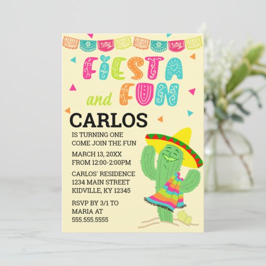 Fiesta en Fun Verjaardagsfeestuitnodiging Kaart (Staand voorkant)