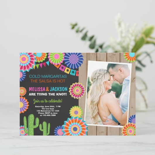Fiesta Engagement Party Invitation Mexican Chalk Kaart (Staand voorkant)