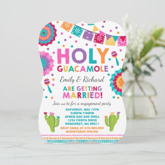 Fiesta Engagement Party - Uitnodiging Heilige Guac (Staand voorkant)