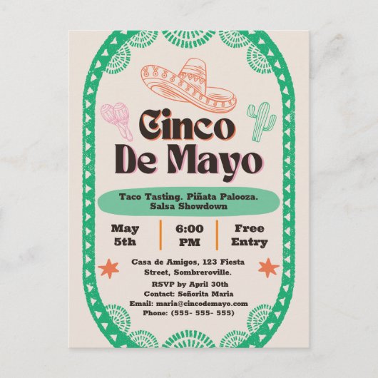 Fiesta Fantástica: Cinco de Mayo Viering Briefkaart (Voorkant)