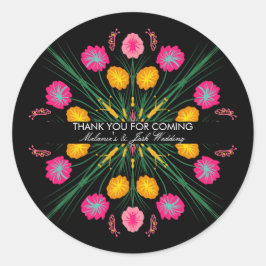 Fiesta Feest Mexicaans Huwelijk Getekende Bloemen Ronde Sticker