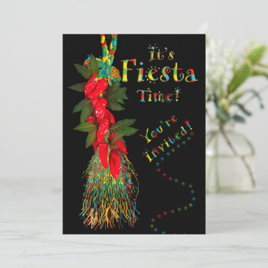 Fiesta Feest Uitnodiging,  Hot Chili Peppers Kaart (Staand voorkant)