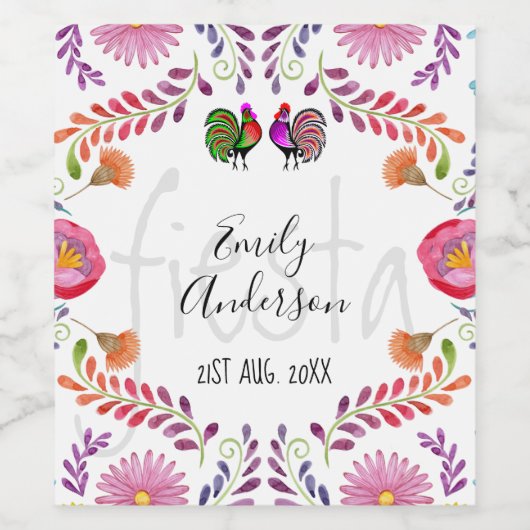 FIESTA-feestservies Persoonlijke volkskunst bloeme Wijn Etiket (Enkel label)