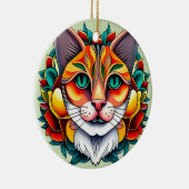 Fiesta Feline: Mexicaanse kat in folkstijl Keramisch Ornament (Rechts)