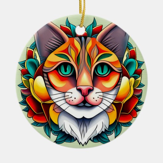 Fiesta Feline: Mexicaanse kat in folkstijl Keramisch Ornament (Voorkant)