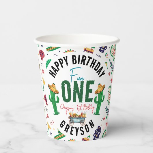 Fiesta First | 1e verjaardag Papieren Bekers (Achterkant)