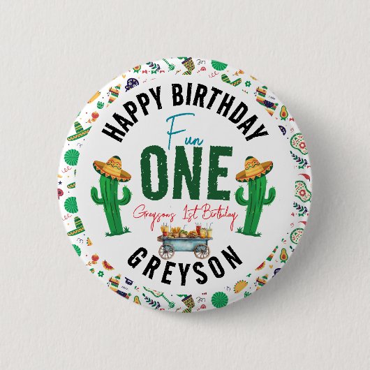 Fiesta First | 1e verjaardag Ronde Button 5,7 Cm (Voorkant)