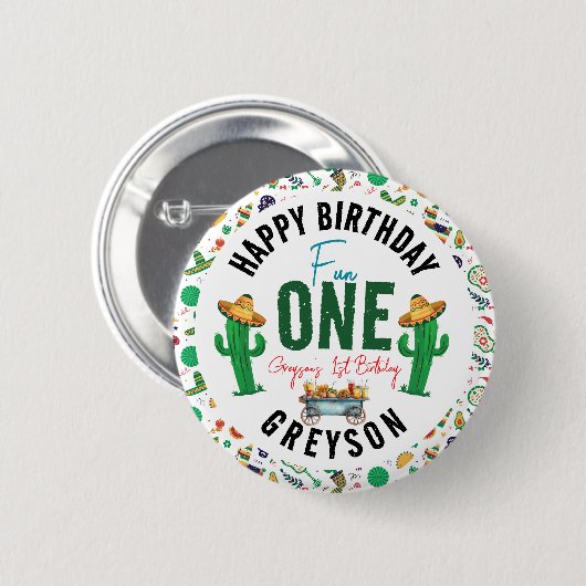 Fiesta First | 1e verjaardag Ronde Button 5,7 Cm (Voorkant /achterkant)