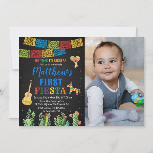 Fiesta First Birthday Invitation Boy Kaart (Voorkant)