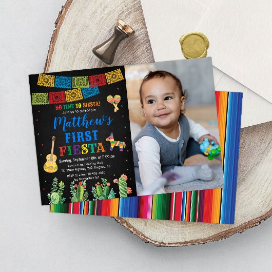 Fiesta First Birthday Invitation Boy Kaart