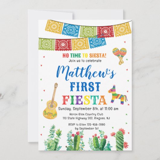 Fiesta First Birthday Invitation Boy Kaart (Voorkant)
