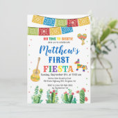 Fiesta First Birthday Invitation Boy Kaart (Staand voorkant)