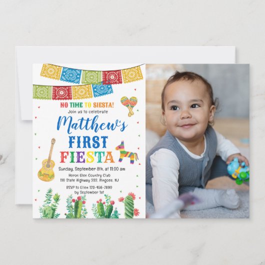 Fiesta First Birthday Invitation Boy Kaart (Voorkant)