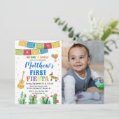Fiesta First Birthday Invitation Boy Kaart (Staand voorkant)