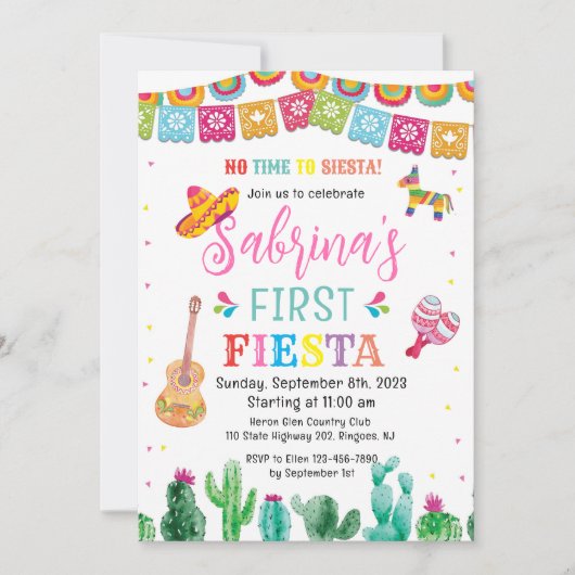 Fiesta First Birthday Invitation Girl Kaart (Voorkant)