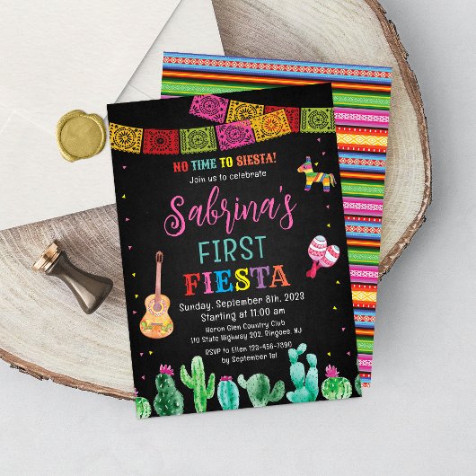 Fiesta First Birthday Invitation Girl Kaart