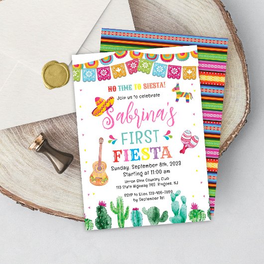 Fiesta First Birthday Invitation Girl Kaart