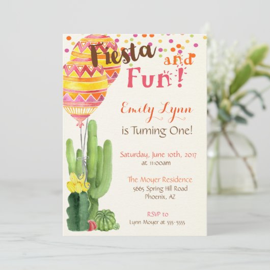Fiesta First Birthday Invitation Kaart (Staand voorkant)