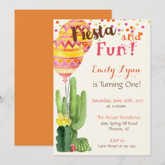 Fiesta First Birthday Invitation Kaart (Voorkant / Achterkant)