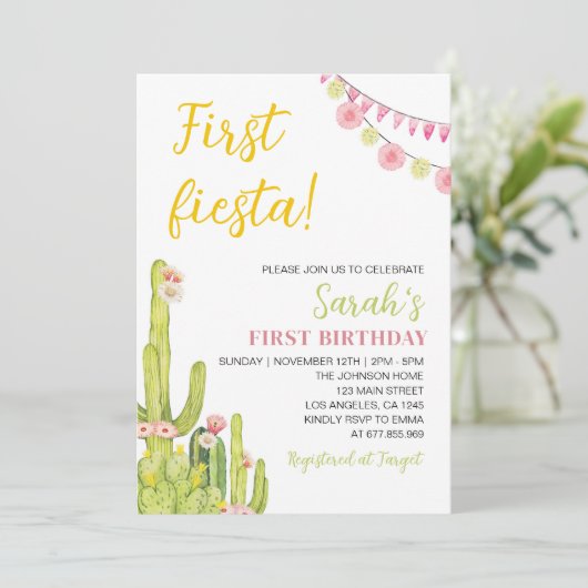 Fiesta First Birthday Invitation Kaart (Staand voorkant)