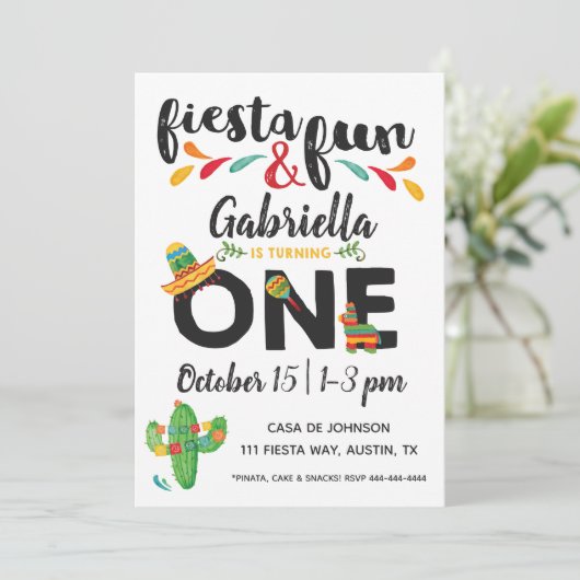 Fiesta First Birthday Invitation Kaart (Staand voorkant)